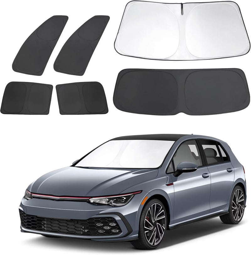 LHFLIVE 6PCS Windshield Sun Shade Custom Fit for 2022-2025 Volkswagen VW Golf Mk8 Accessories Foldable Sunshade Side Rear Window Shade Cover Full Set Privacy Protection Keeps Car Cool - Image 1